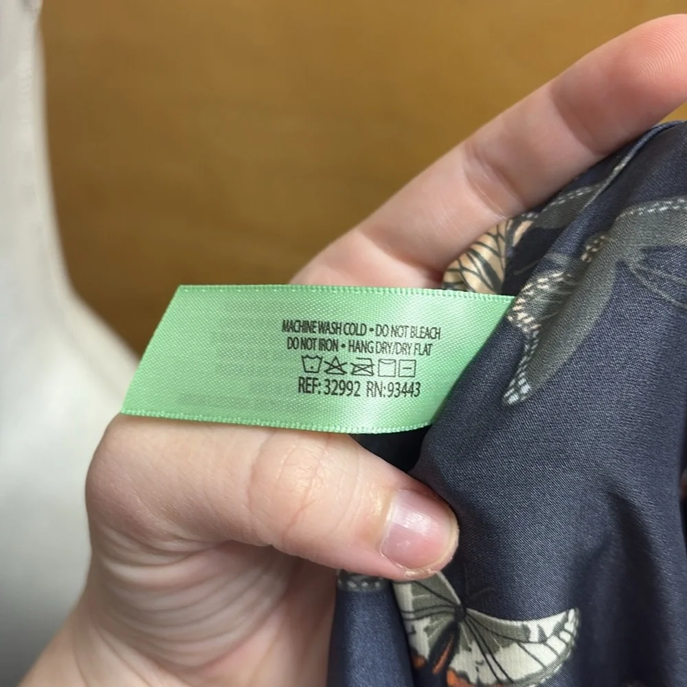 Honeydew Blue Butterfly Satin Like Pajama Top Button Down Size XS